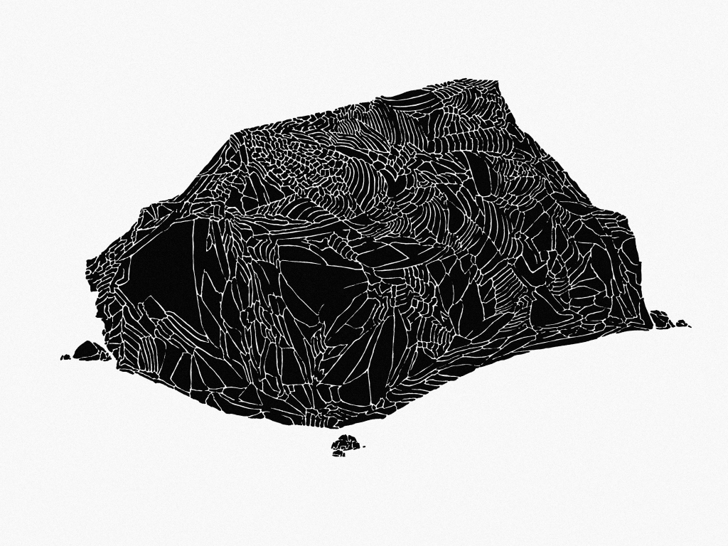 Black ink painting of an obsidian stone.