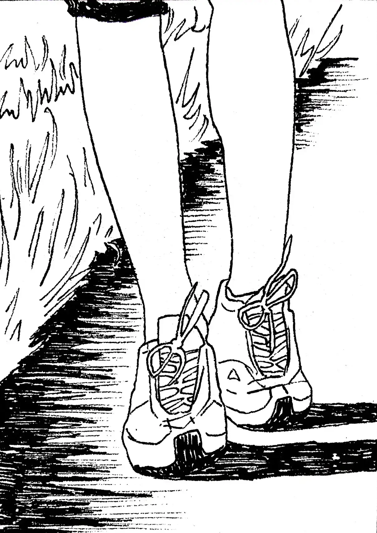 Black-and-white line-art illustration, line art impression, drawing, walking.
